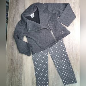 Calvin Klein baby's 2 pc. charcoal gray moto jacket, leggings set Sz. 18-24 mo